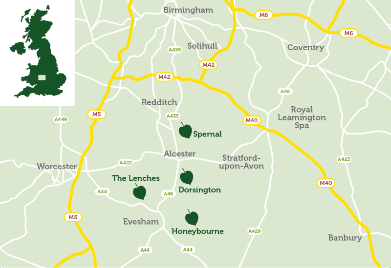 Overview map of the locations of the areas of the Forest in Warwickshire and Worcestershire
